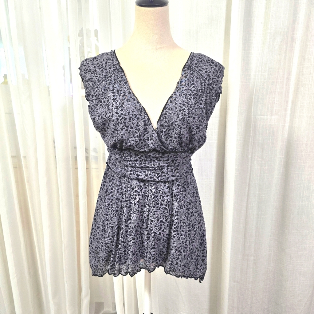 2/$30 VTG Y2K Max Studio Grey Babydoll‎ Womens Top Size L